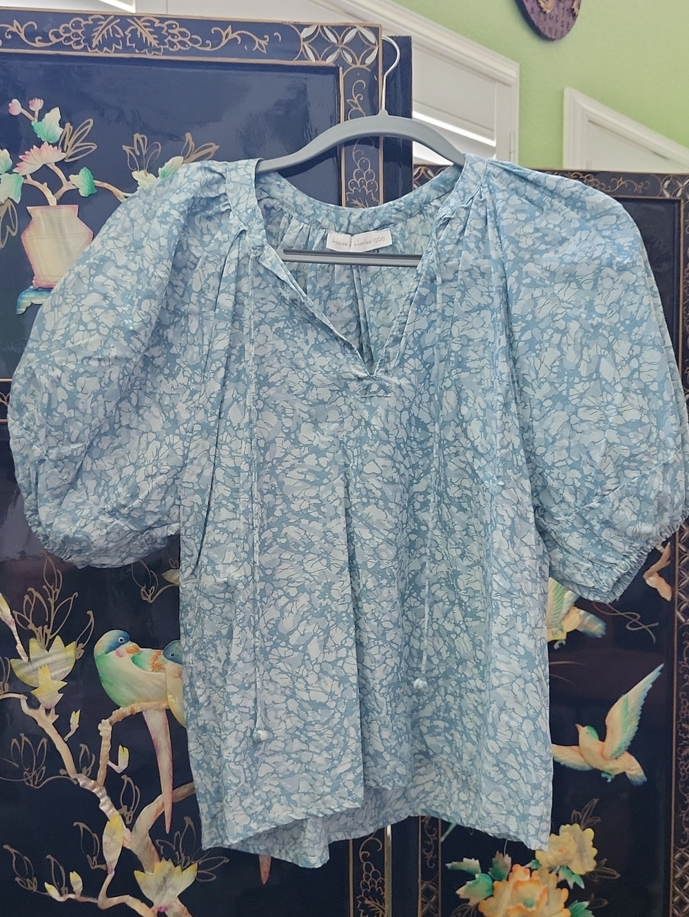House of Harlow 1960 Light Blue Floral Puff-Sleeve Blouse